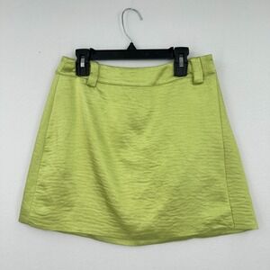 Lulus Womens Mini Skirt M Lime Green A-Line Satin Faux Wrap Party Summer Style